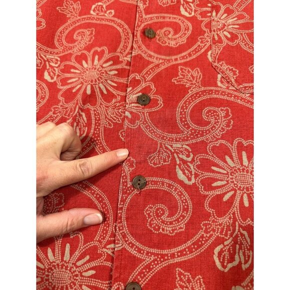 Vintage Abercrombie & Fitch The Big Shirt Mens XL Red Floral 90s Y2K Linen Blend - Picture 6 of 10